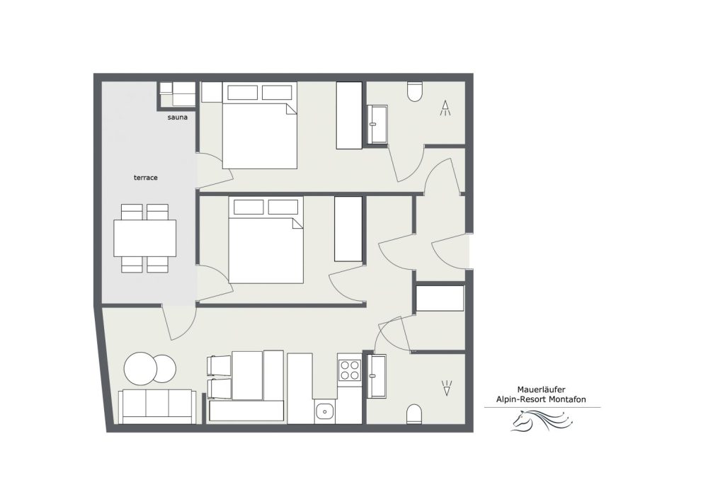 Raumplan Ferienwohnung Mauerläufer mit Sauna